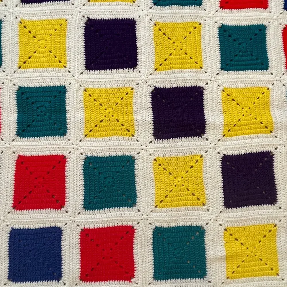 Vintage Granny Square Handmade Crochet Afghan Blanket Throw 58